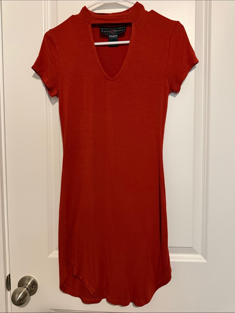 Polly & Esther Dark Orange V-Neck Short Sleeve Tunic Dress